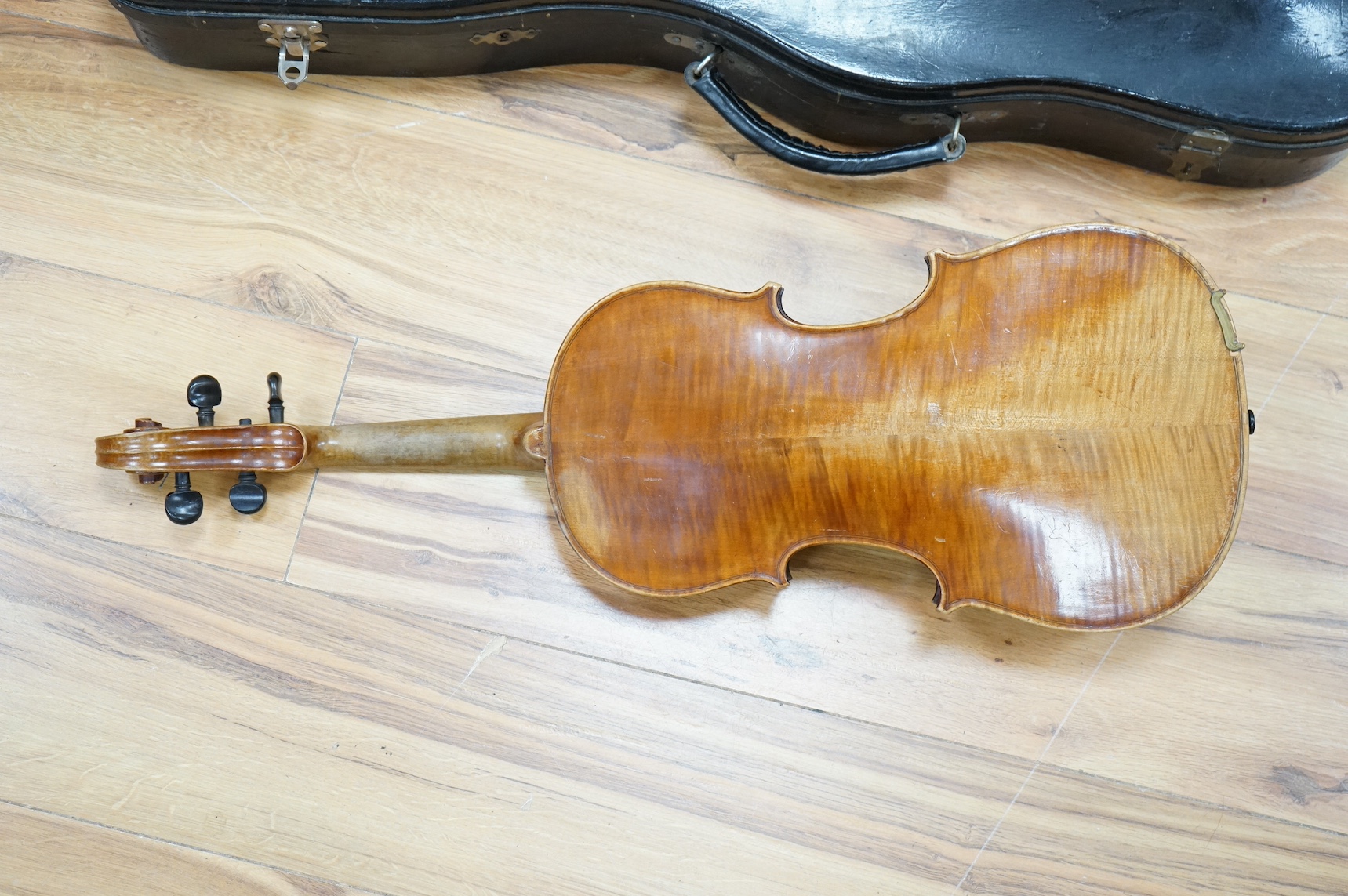 A cased viola, label to interior reads ‘CHR Aug Hammig violin u cellofabrikant, Markneukirchen’, back 39cm. Condition - fair